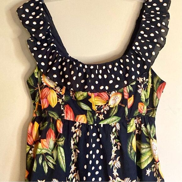 NEW FARM Rio Cocoa Paradise Mini Dress Tropical Polka Dot Ruffle Black Size XL - Picture 8 of 16